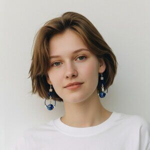 Royal Blue Celtic Knot Leather Earrings with Frosted Glass Bead